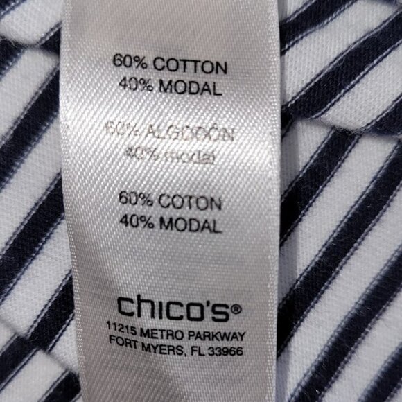 Chico’s Nautical Mariner Striped Top Blue & White Lace Neck Tee Women's Size L - Picture 11 of 13